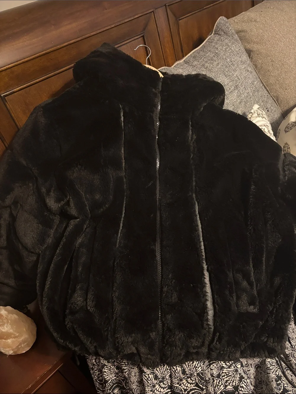 ALO Yoga Black Faux Fur Puffer Jacket with Hood